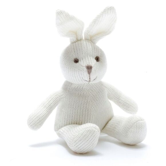 Best Years UK Knitted Organic Cotton White Bunny Rabbit Baby Rattle New - Picture 7 of 9